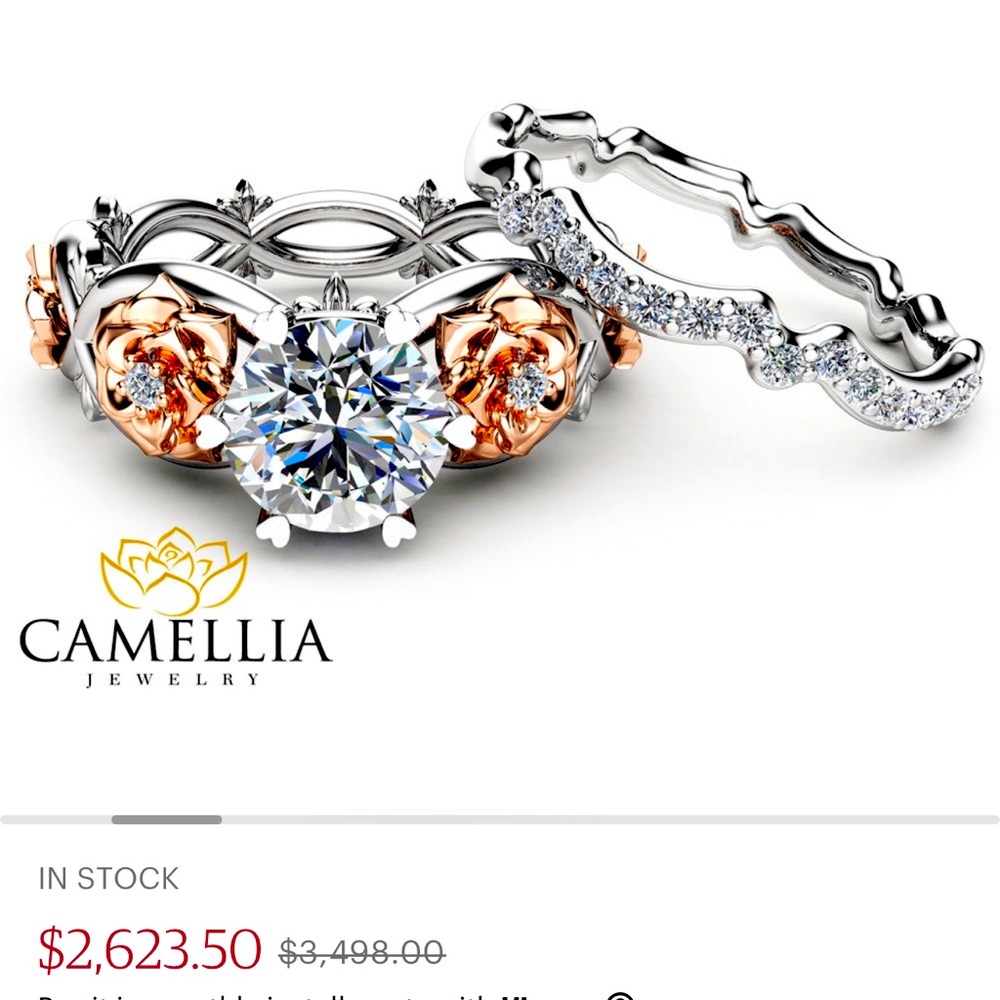 Wedding band by Camellia engagement ring solitaire diamond roses